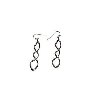 Silvertone Twisted Dangle Earrings Hooks 2 inches